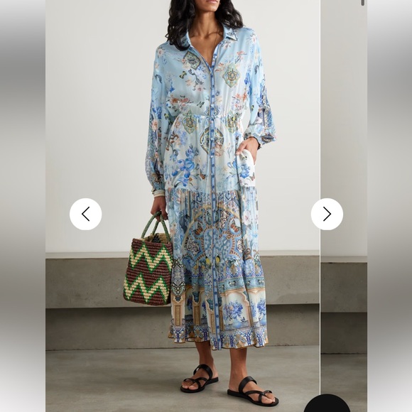 Camilla Dresses & Skirts - NWT Camilla Floral Silk Tiered Midi Shirtdress Size XS crystals blue